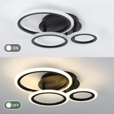 Ceiling light fixture with circular design on a gray background, showing 'On' and 'Off' states.